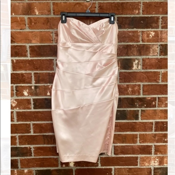 Davids Bridal Womens 8 Blush Pink Sweetheart Strapless Satin Formal Dress - Picture 8 of 8